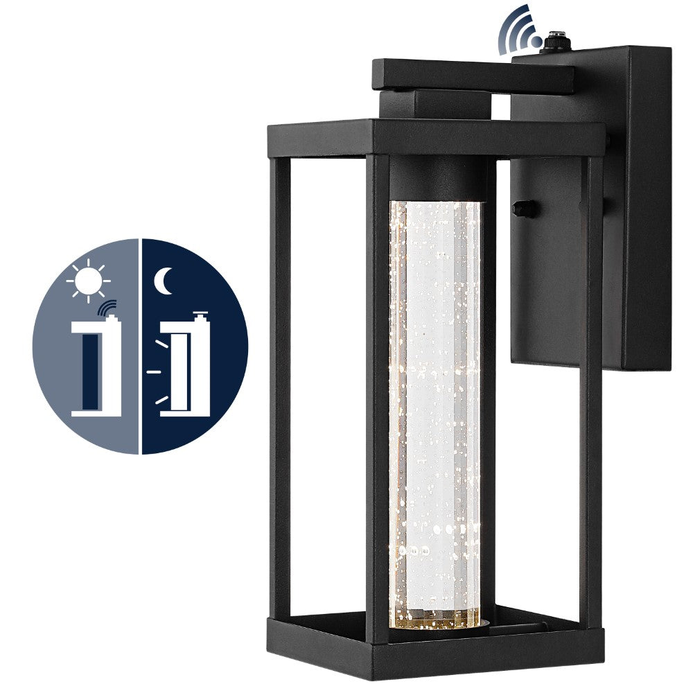 Shoji 4.75" Industrial Vintage Iron/Glass Seeded Glass with Dusk-to-Dawn Sensor Integrated LED Outdoor Sconce