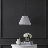 Savoy 14.25" 1-Light Classic French Country Iron LED Pendant with Pleated Shade