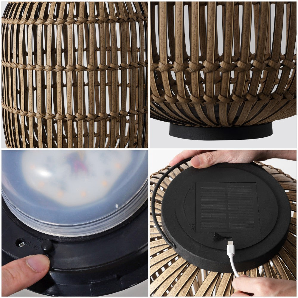 Star 20.5" Modern Global Faux Rattan Integrated Indoor/Outdoor LED Solar Powered Lantern