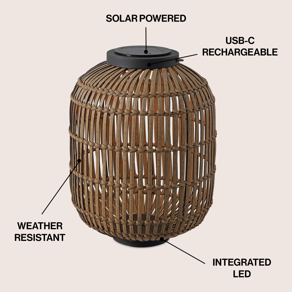 Star 20.5" Modern Global Faux Rattan Integrated Indoor/Outdoor LED Solar Powered Lantern