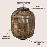 Star 20.5" Modern Global Faux Rattan Integrated Indoor/Outdoor LED Solar Powered Lantern