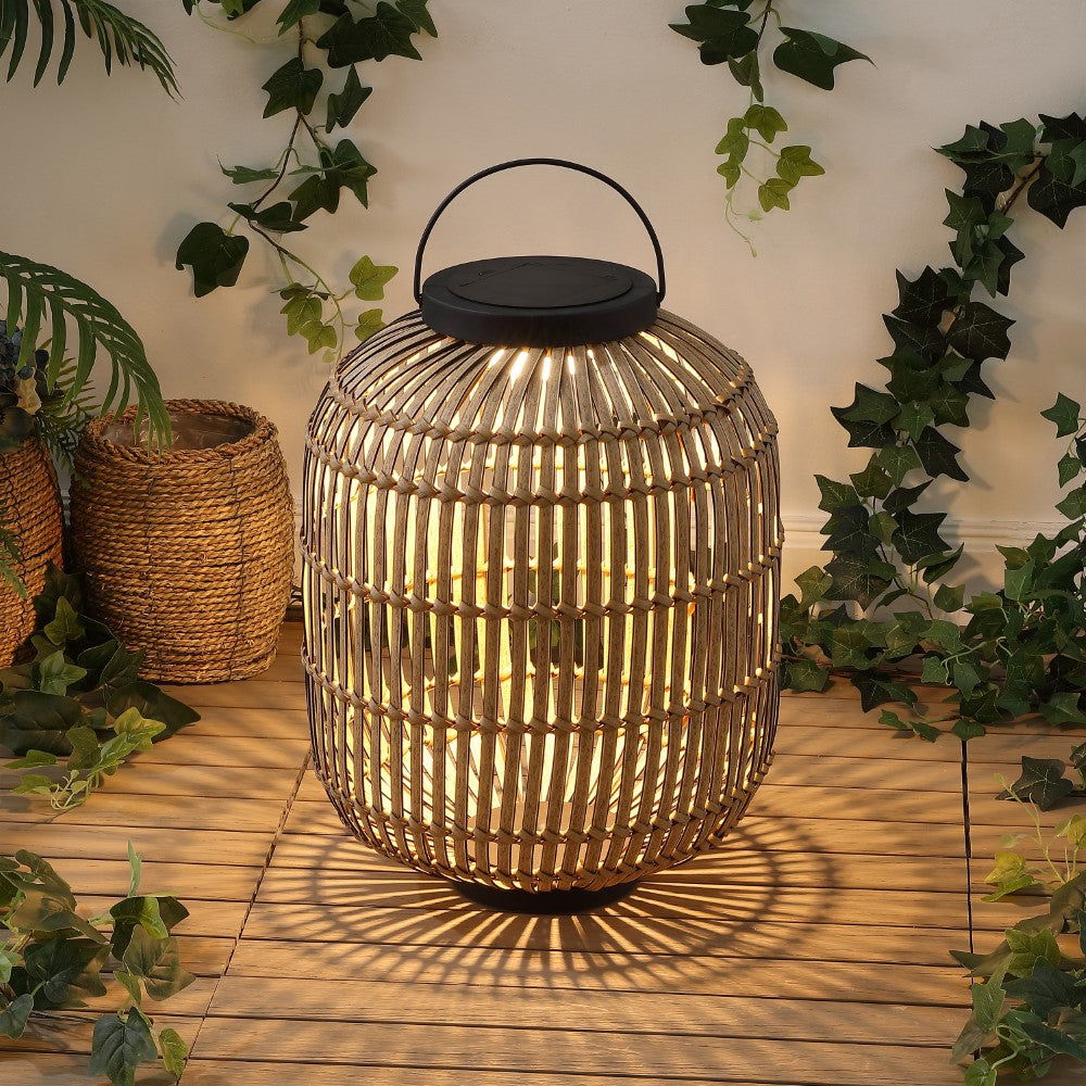 Star 20.5" Modern Global Faux Rattan Integrated Indoor/Outdoor LED Solar Powered Lantern