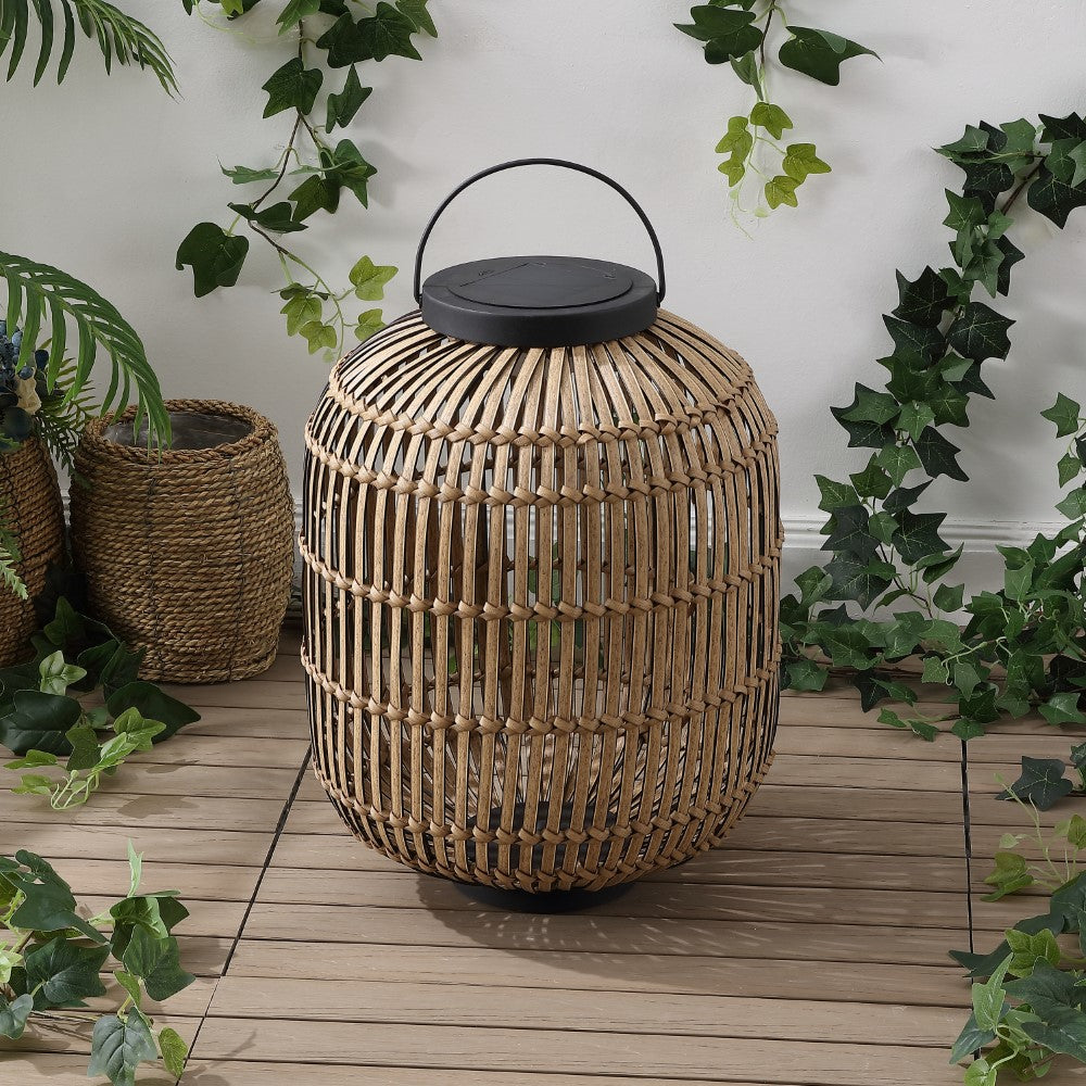 Star 20.5" Modern Global Faux Rattan Integrated Indoor/Outdoor LED Solar Powered Lantern