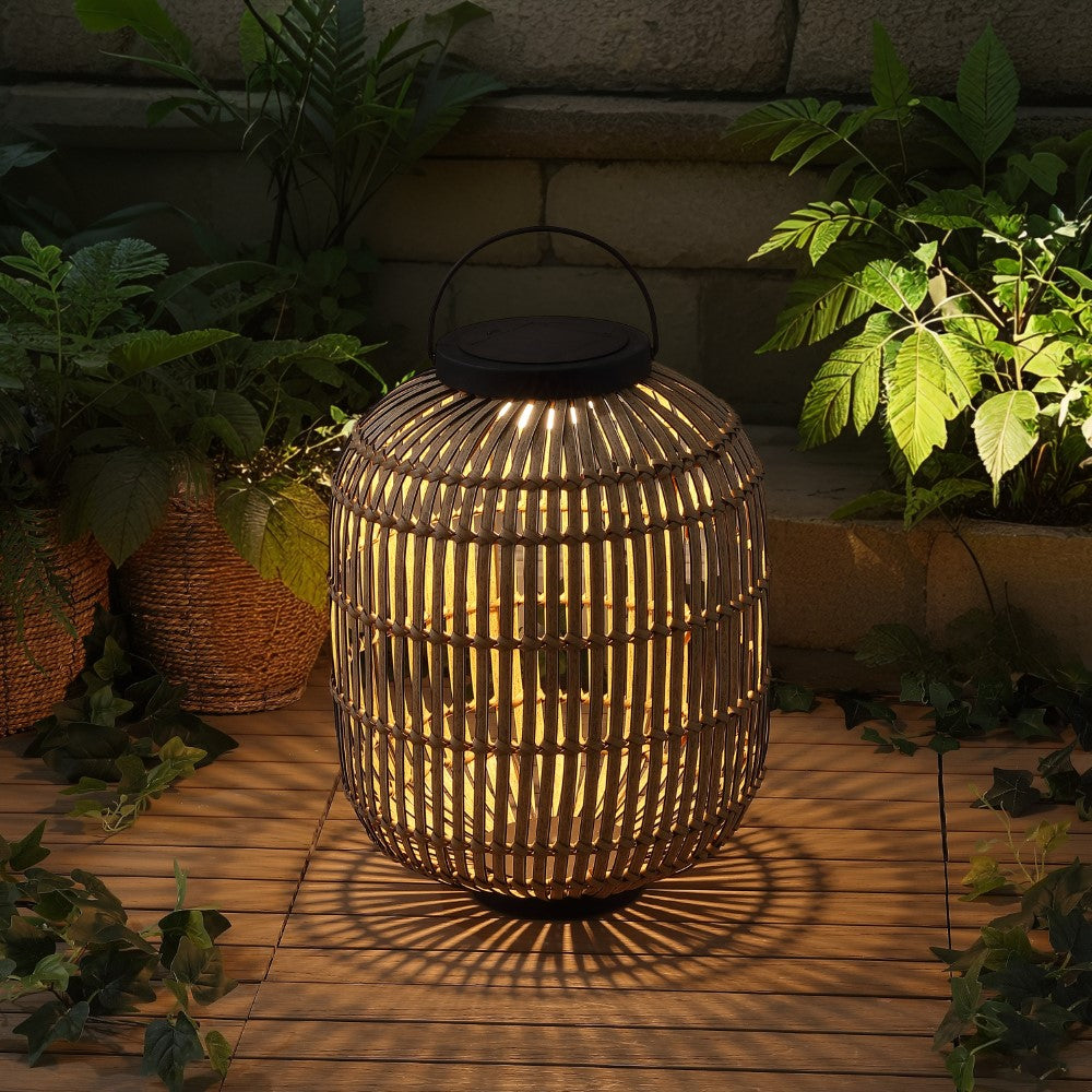 Star 20.5" Modern Global Faux Rattan Integrated Indoor/Outdoor LED Solar Powered Lantern