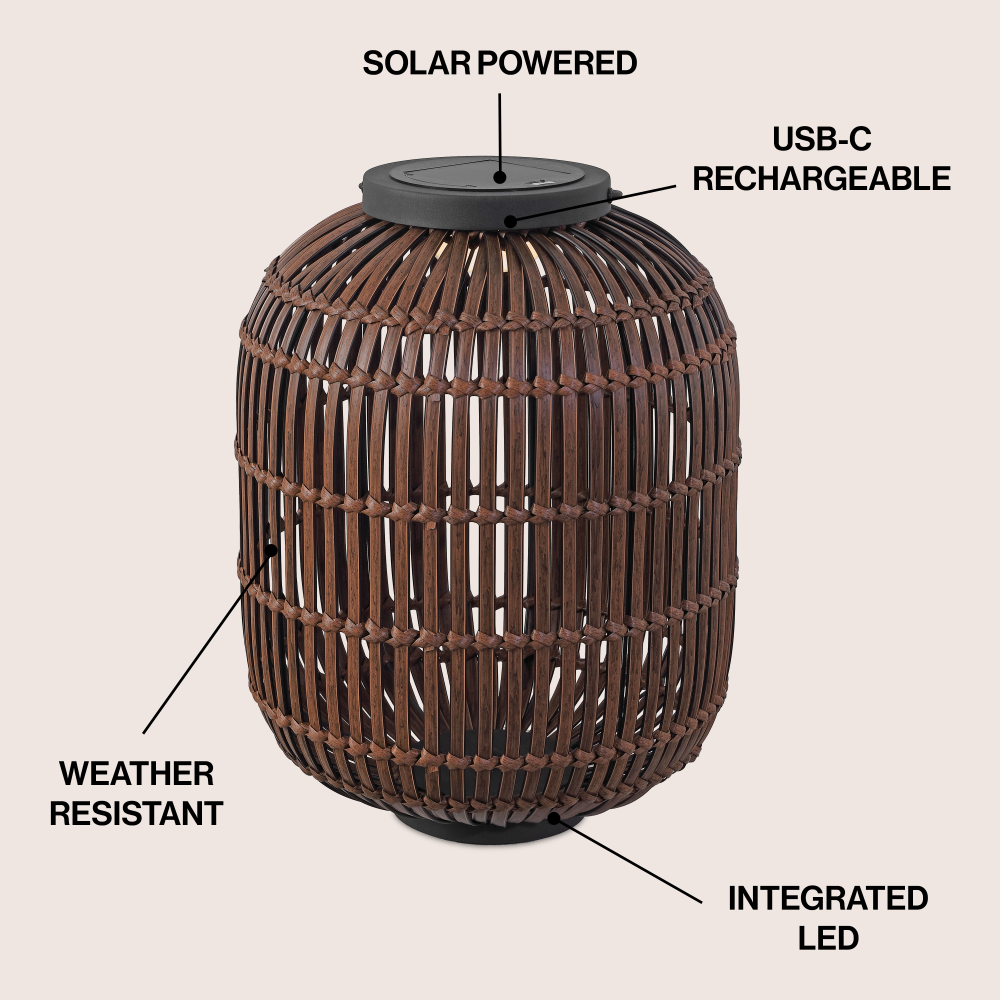 Star 20.5" Modern Global Faux Rattan Integrated Indoor/Outdoor LED Solar Powered Lantern