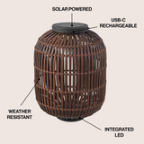Star 20.5" Modern Global Faux Rattan Integrated Indoor/Outdoor LED Solar Powered Lantern