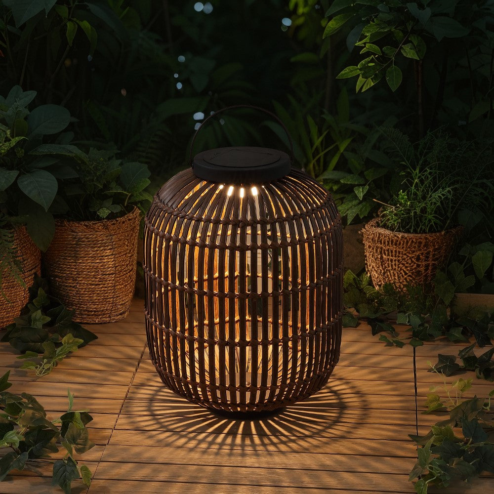 Star 20.5" Modern Global Faux Rattan Integrated Indoor/Outdoor LED Solar Powered Lantern