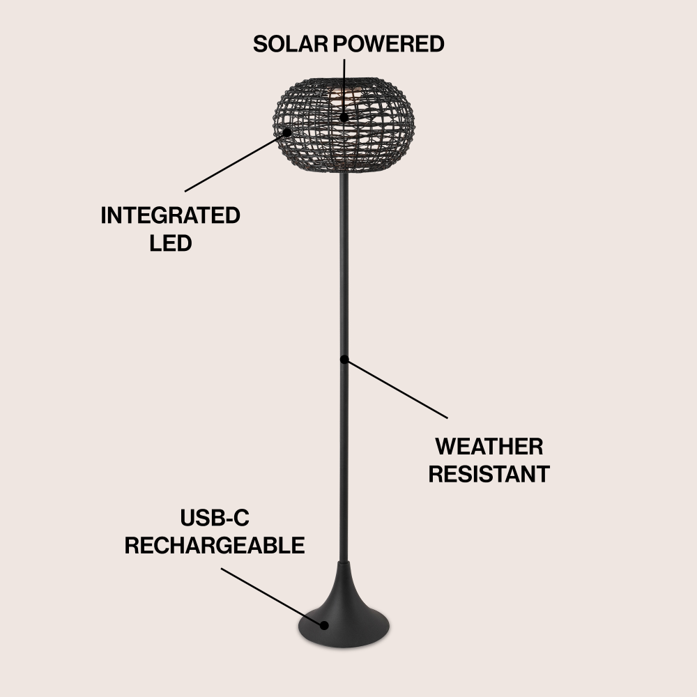 Strait 58" Modern Coastal Faux Rattan Integrated Indoor/Outdoor LED Solar Powered Floor Lamp