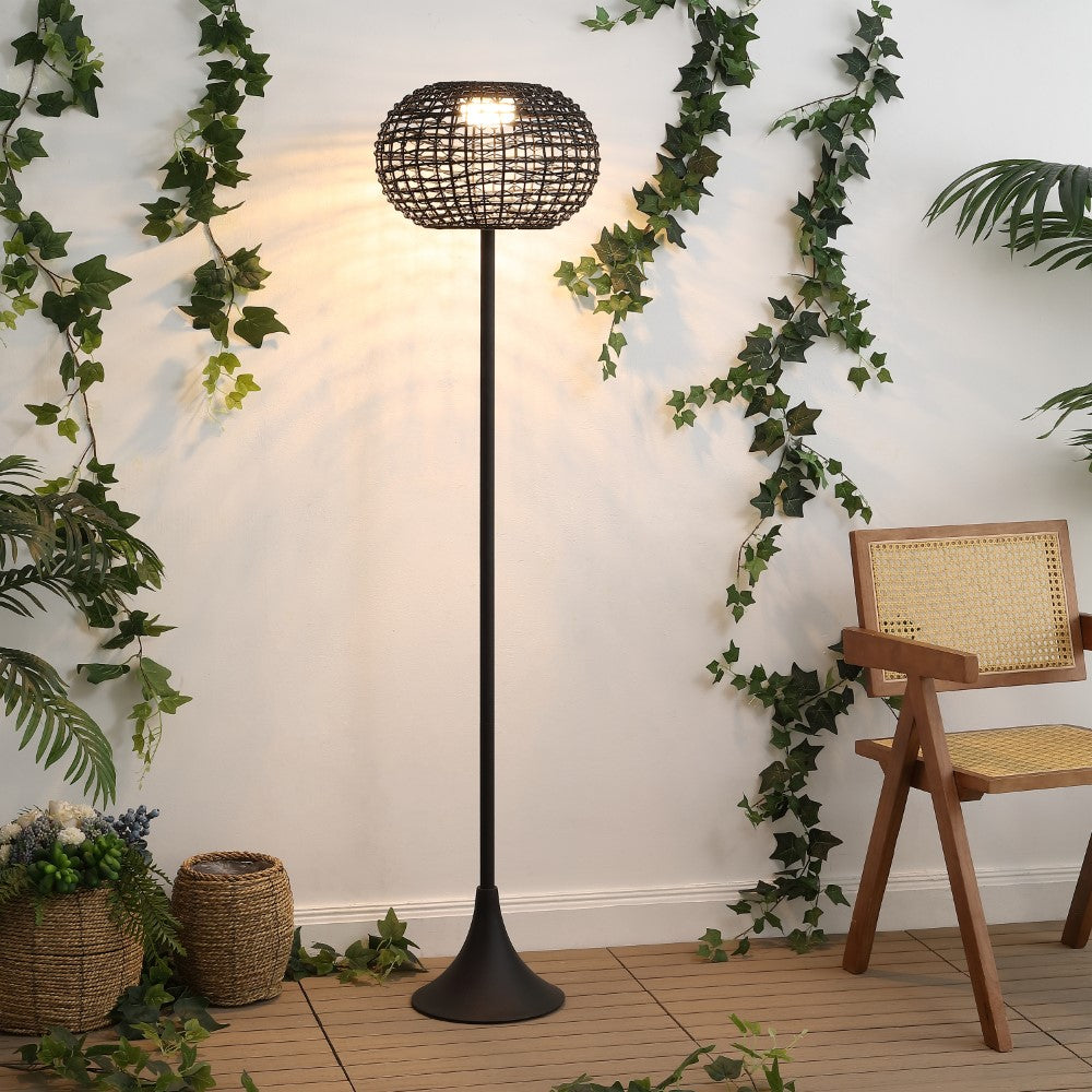 Strait 58" Modern Coastal Faux Rattan Integrated Indoor/Outdoor LED Solar Powered Floor Lamp