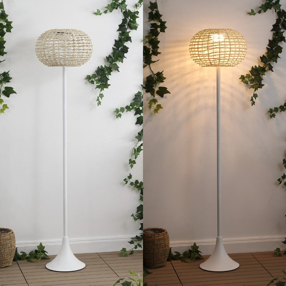 Strait 58" Modern Coastal Faux Rattan Integrated Indoor/Outdoor LED Solar Powered Floor Lamp