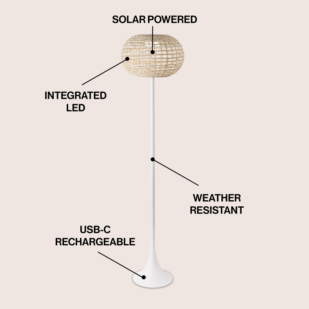 Strait 58" Modern Coastal Faux Rattan Integrated Indoor/Outdoor LED Solar Powered Floor Lamp