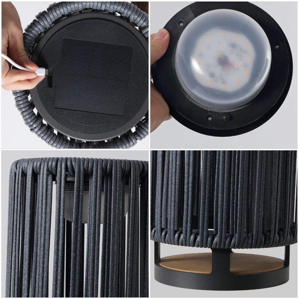Billowy Modern Minimalist Faux Rattan Integrated Indoor/Outdoor LED Solar Powered Lantern