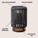 Billowy Modern Minimalist Faux Rattan Integrated Indoor/Outdoor LED Solar Powered Lantern