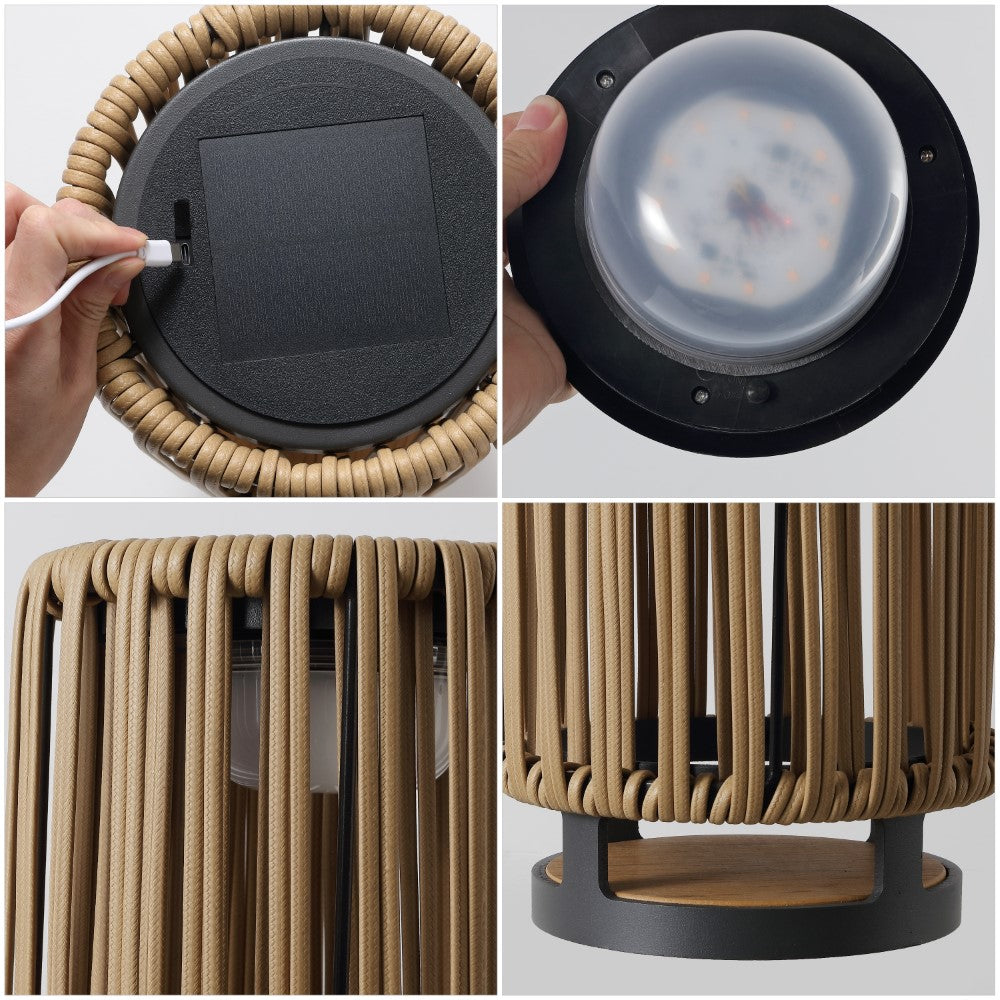 Billowy Modern Minimalist Faux Rattan Integrated Indoor/Outdoor LED Solar Powered Lantern