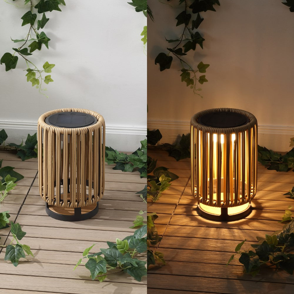 Billowy Modern Minimalist Faux Rattan Integrated Indoor/Outdoor LED Solar Powered Lantern