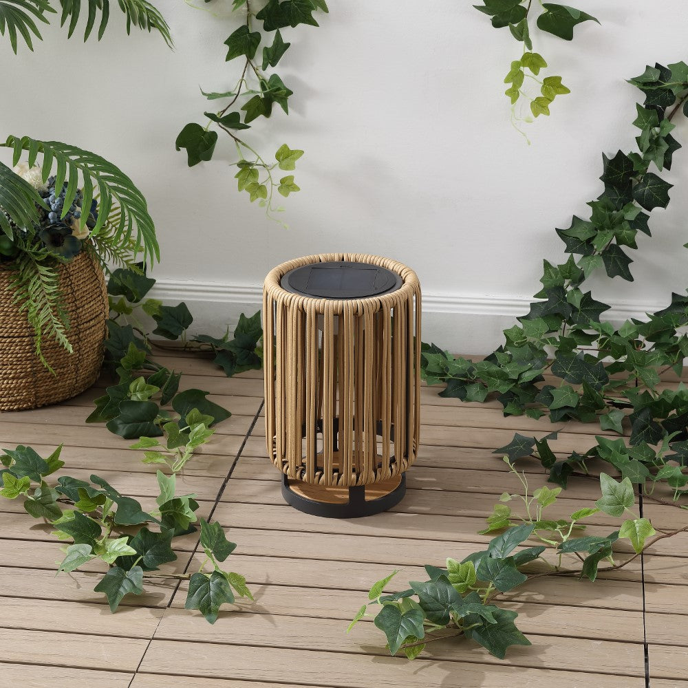 Billowy Modern Minimalist Faux Rattan Integrated Indoor/Outdoor LED Solar Powered Lantern