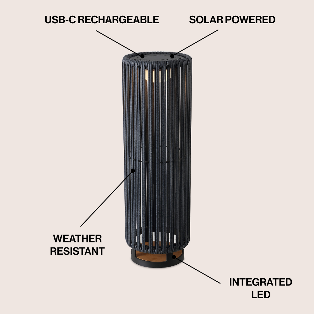 Billowy Modern Minimalist Faux Rattan Integrated Indoor/Outdoor LED Solar Powered Lantern