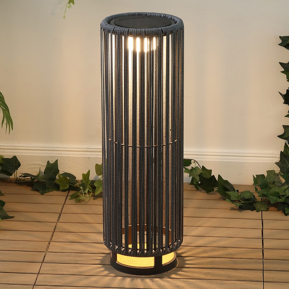 Billowy Modern Minimalist Faux Rattan Integrated Indoor/Outdoor LED Solar Powered Lantern
