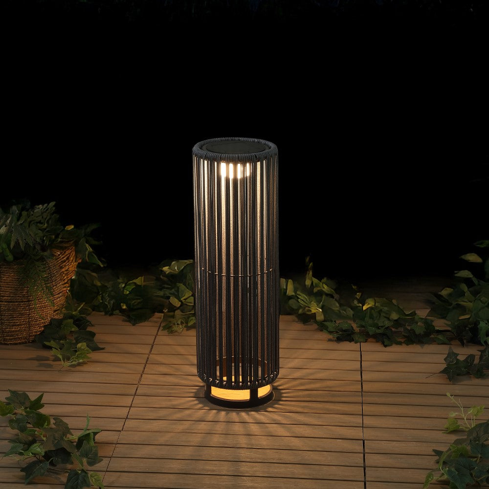Billowy Modern Minimalist Faux Rattan Integrated Indoor/Outdoor LED Solar Powered Lantern