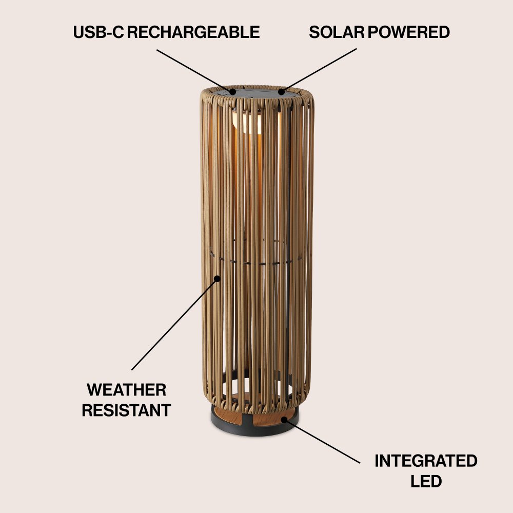 Billowy Modern Minimalist Faux Rattan Integrated Indoor/Outdoor LED Solar Powered Lantern