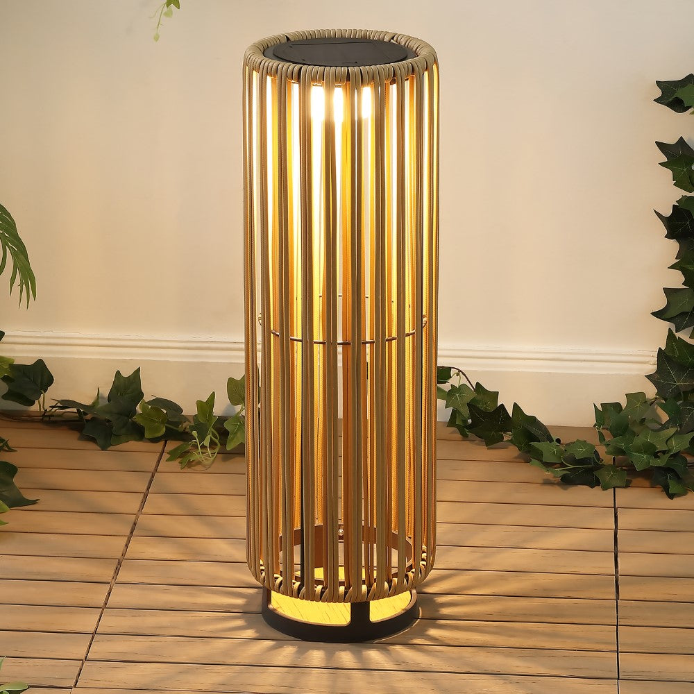Billowy Modern Minimalist Faux Rattan Integrated Indoor/Outdoor LED Solar Powered Lantern