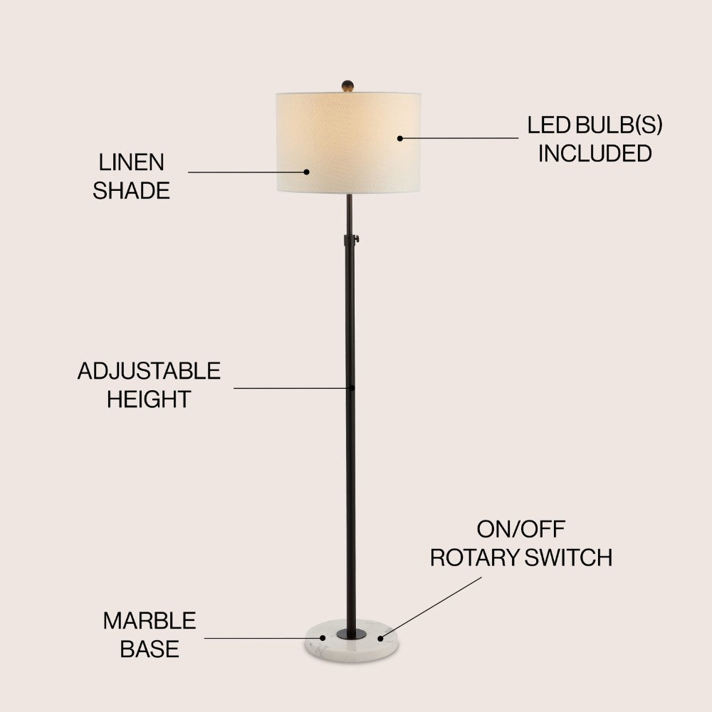Musa 65" Adjustable Metal/Marble LED Floor Lamp