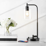 Green Modern 23" Iron/Seeded Glass Farmhouse Industrial USB Charging LED Task Lamp