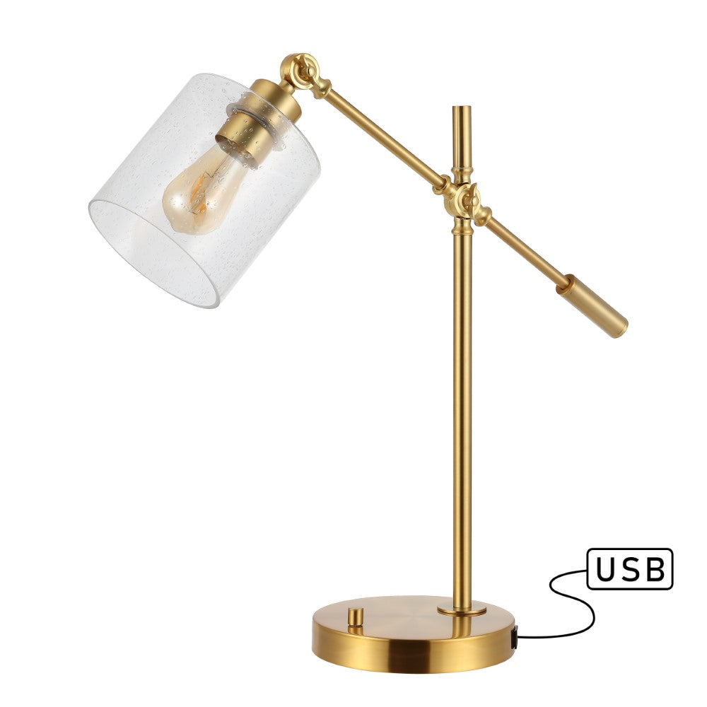 Barker Classic 23" Iron/Seeded Glass Adjustable Head Modern USB Charging LED Task Lamp