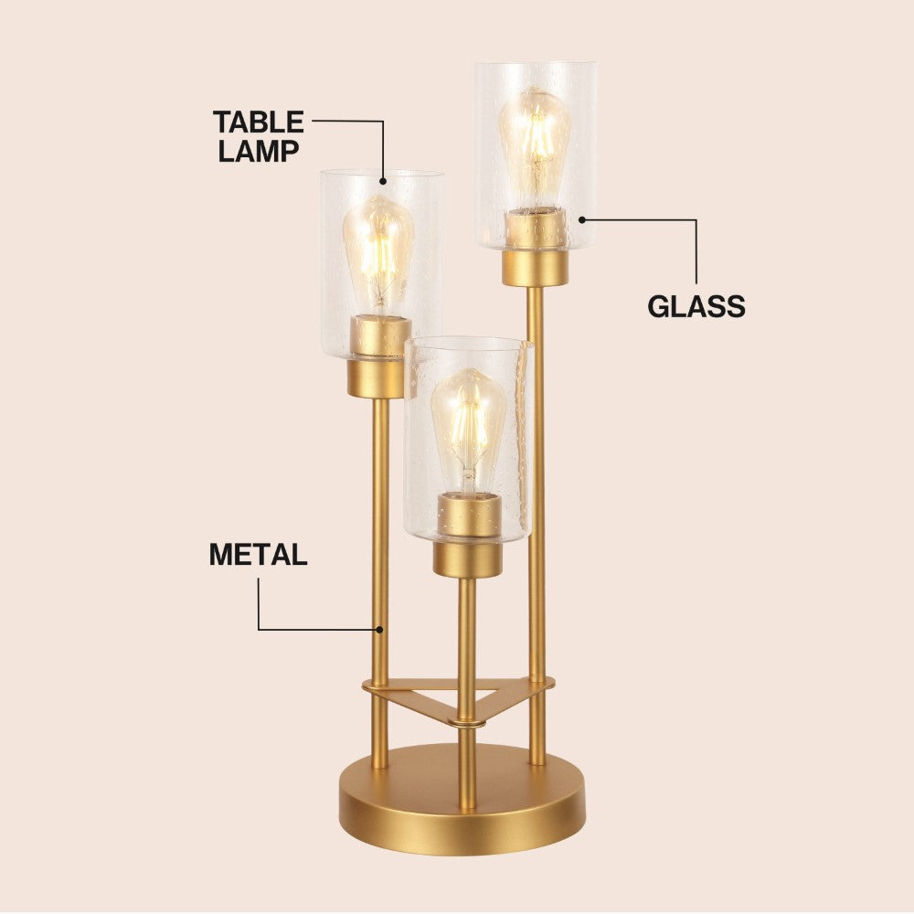 Jackson Modern 20.5" Iron/Seeded Glass Modern Industrial LED Table Lamp