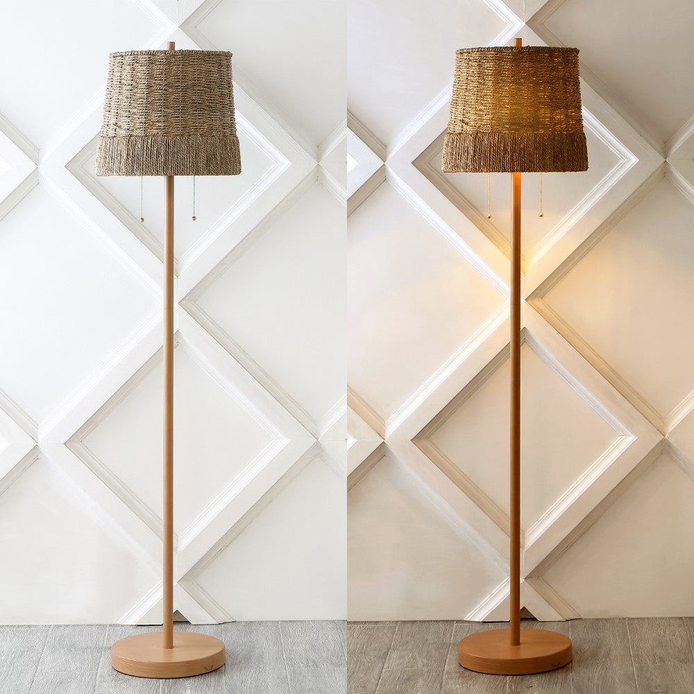 Pigadee 61" Coastal Bohemian Iron/Rattan LED Floor Lamp with Pull-Chain