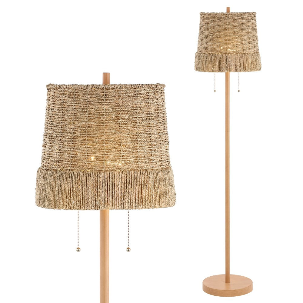 Pigadee 61" Coastal Bohemian Iron/Rattan LED Floor Lamp with Pull-Chain