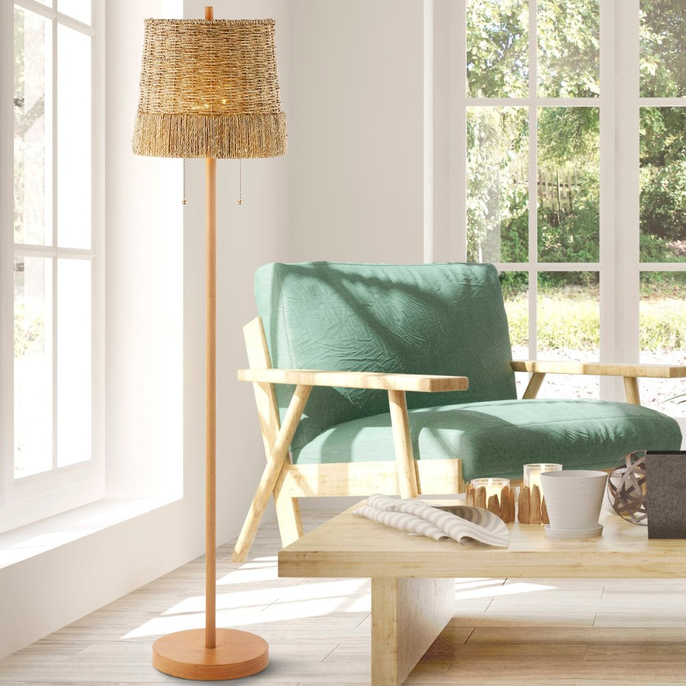 Pigadee 61" Coastal Bohemian Iron/Rattan LED Floor Lamp with Pull-Chain