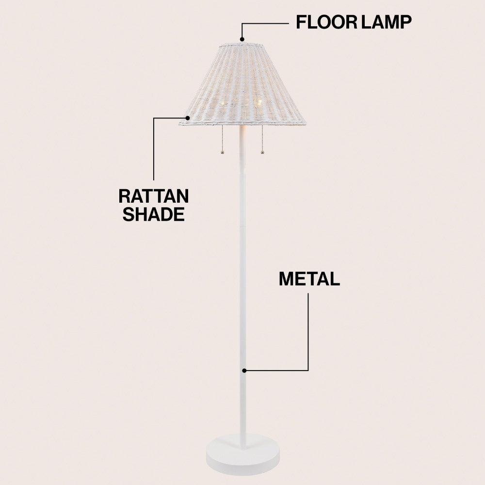 Rattan 61" Coastal Bohemian Iron/Rattan LED Floor Lamp with Pull-Chain