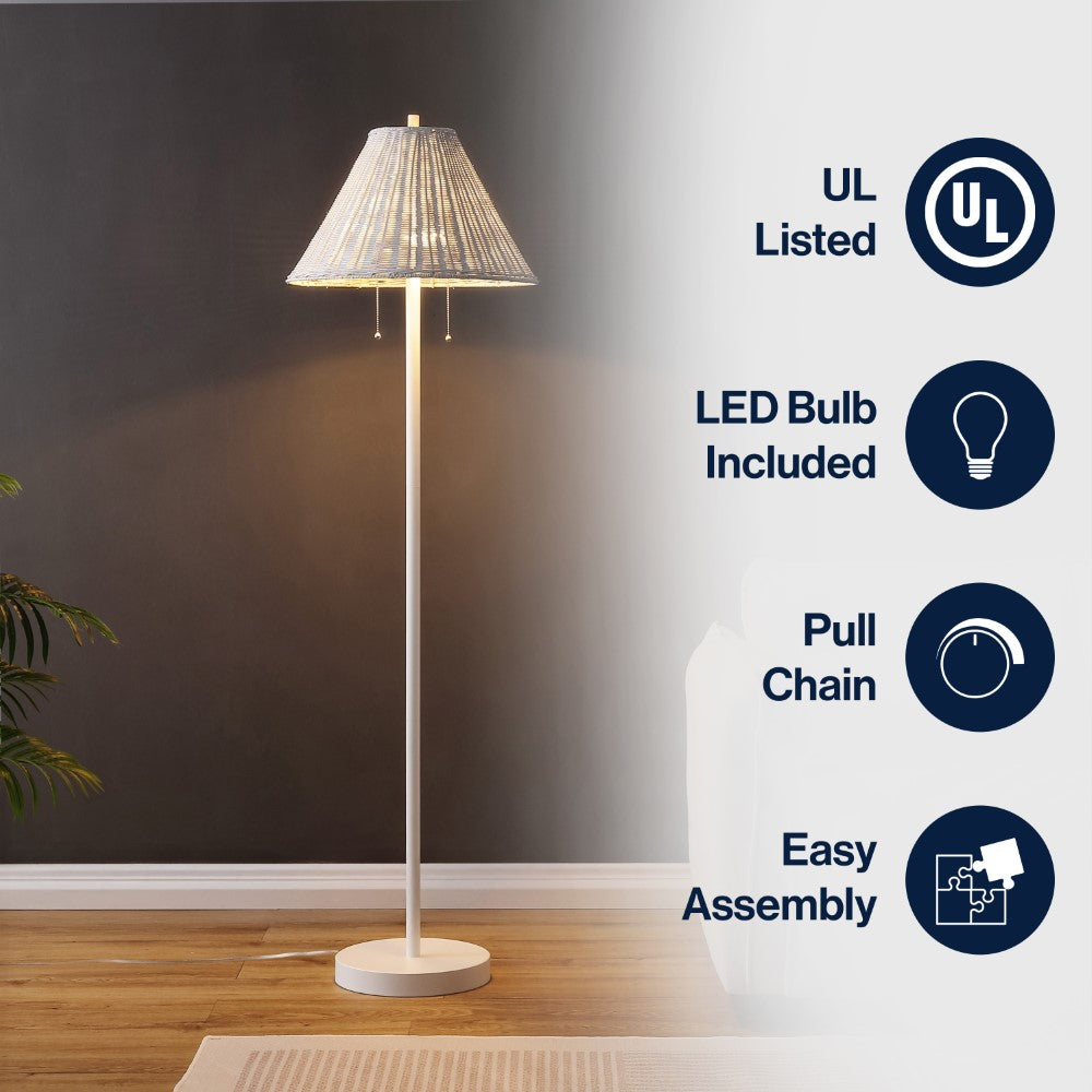 Rattan 61" Coastal Bohemian Iron/Rattan LED Floor Lamp with Pull-Chain