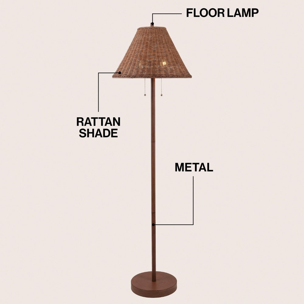 Rattan 61" Coastal Bohemian Iron/Rattan LED Floor Lamp with Pull-Chain
