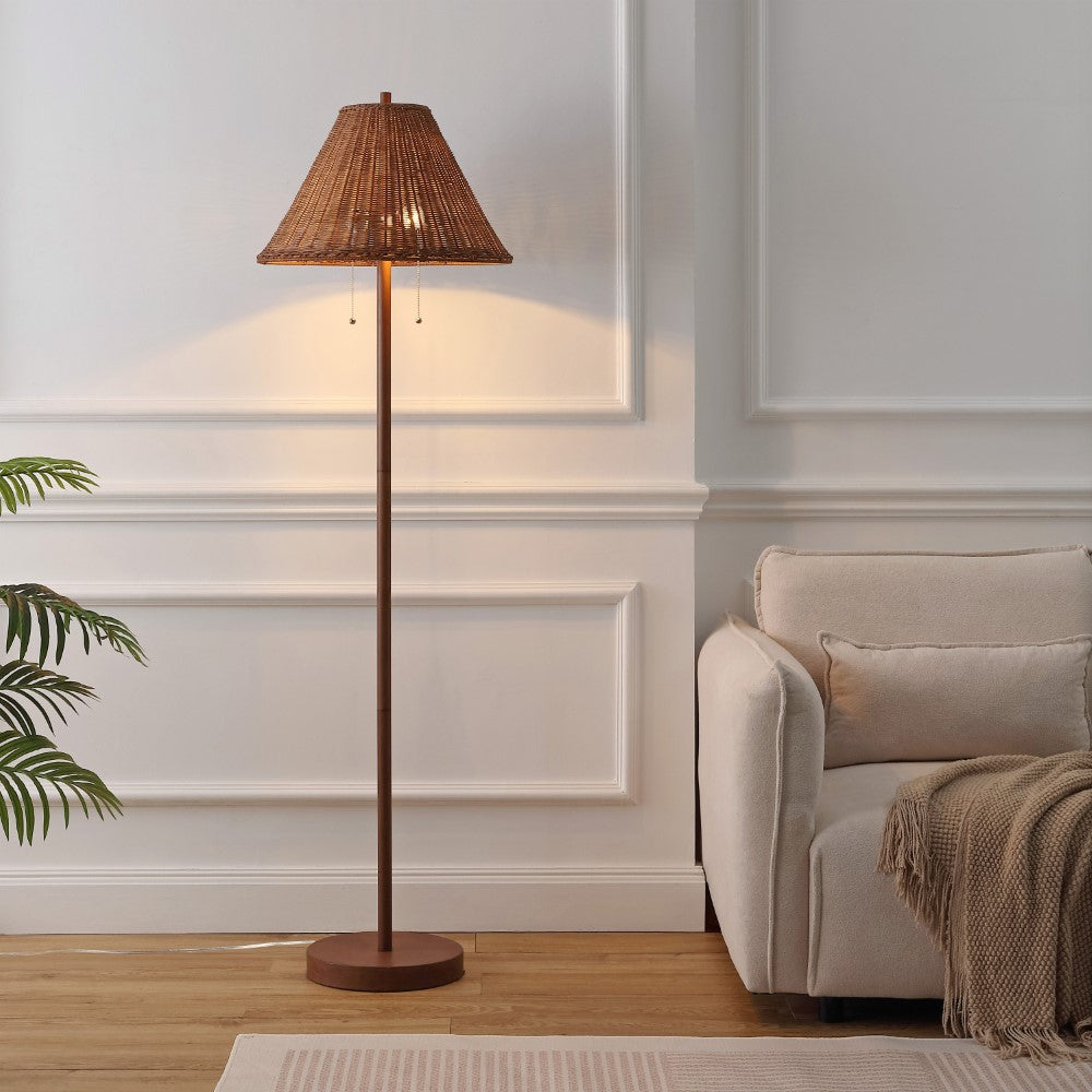 Rattan 61" Coastal Bohemian Iron/Rattan LED Floor Lamp with Pull-Chain