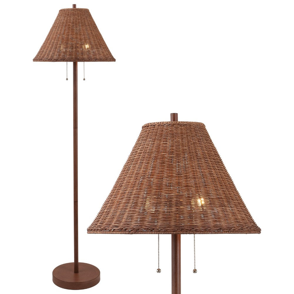 Rattan 61" Coastal Bohemian Iron/Rattan LED Floor Lamp with Pull-Chain