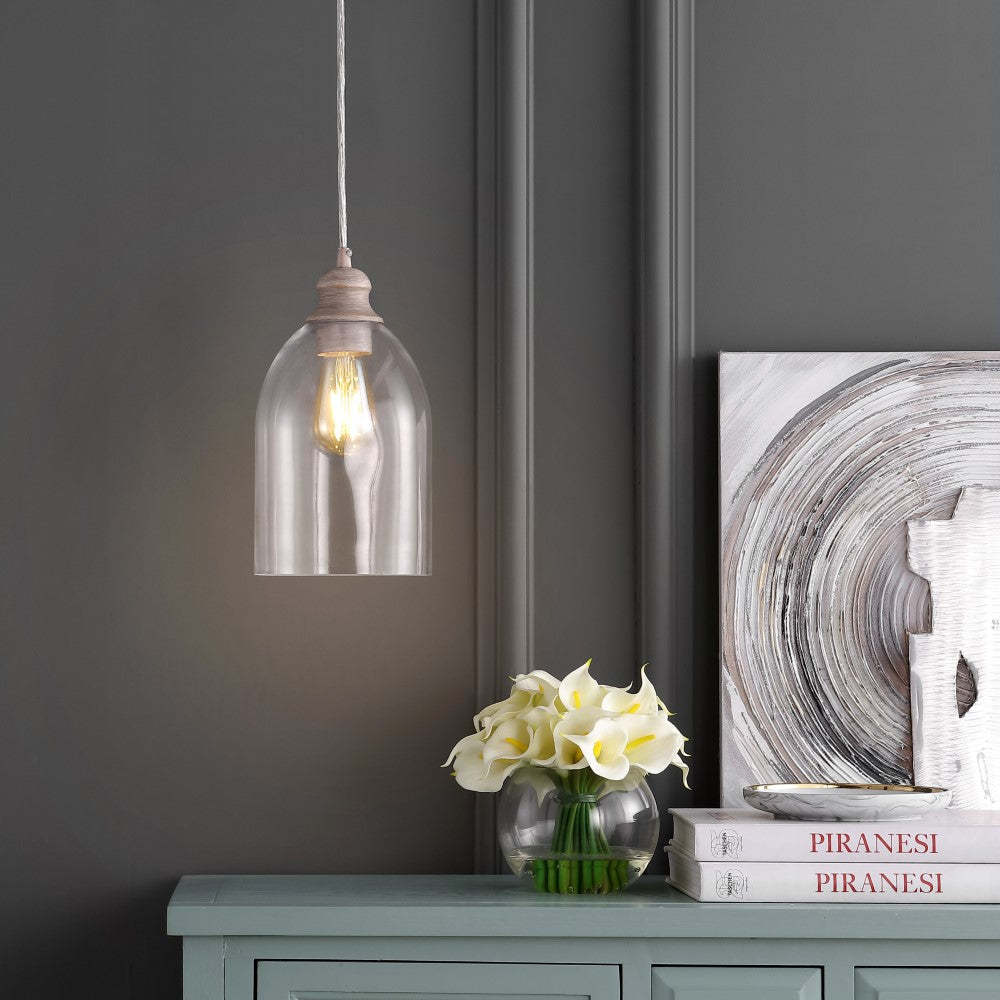 Kea 6.25" Adjustable Greige Glass LED Pendant