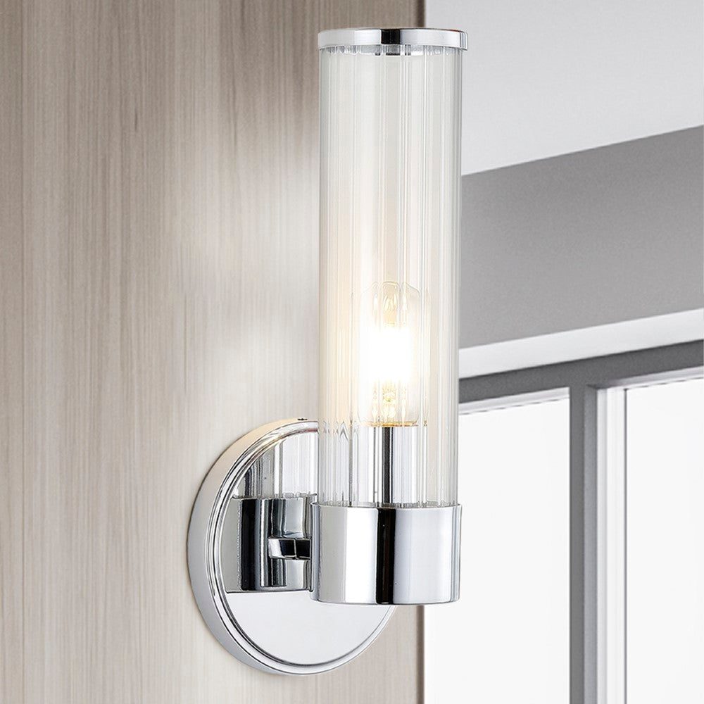 Ryan Tall Cylinder Iron/Striped Glass Modern Mid-Century LED Vanity