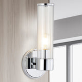 Ryan Tall Cylinder Iron/Striped Glass Modern Mid-Century LED Vanity