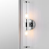 Ryan Tall Cylinder Iron/Striped Glass Modern Mid-Century LED Vanity