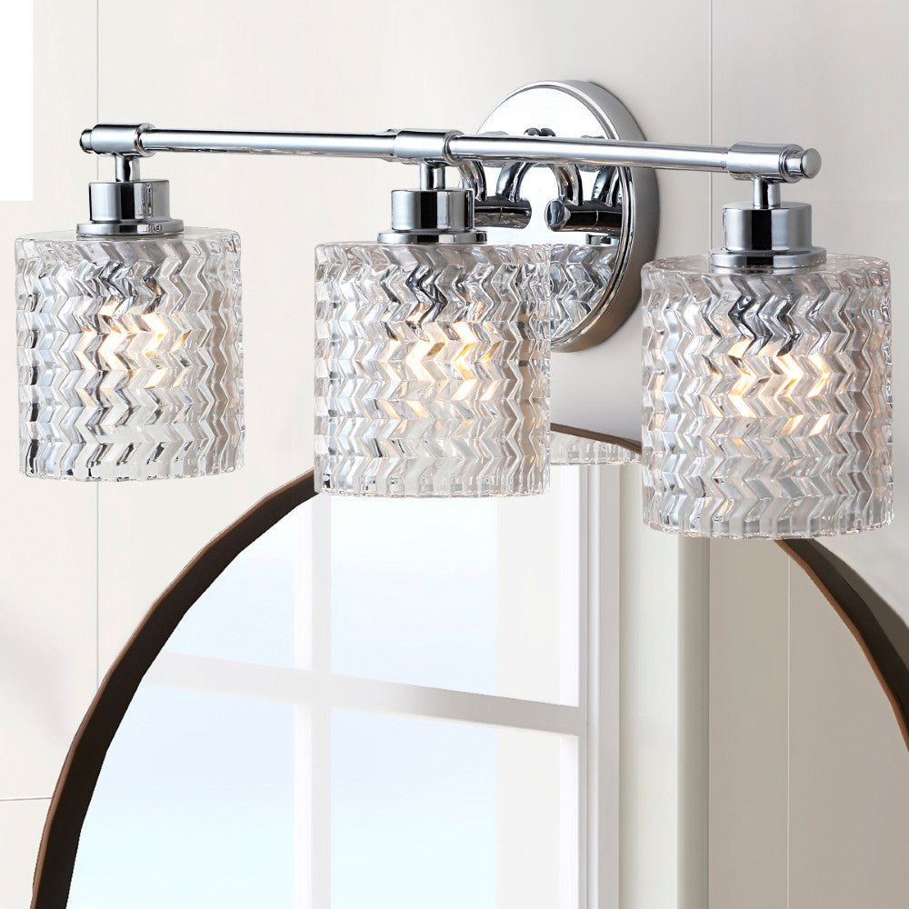 Mogami Iron/Chevron Pattern Glass Farmhouse Cottage LED Vanity Light