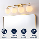 Vistora Parisian Globe 31" 4-Light Metal/Frosted Glass Modern Contemporary LED Vanity Light