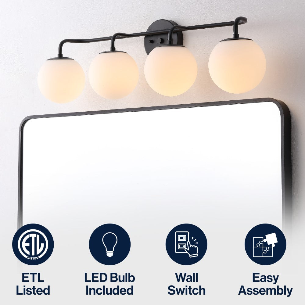 Vistora Parisian Globe 31" 4-Light Metal/Frosted Glass Modern Contemporary LED Vanity Light