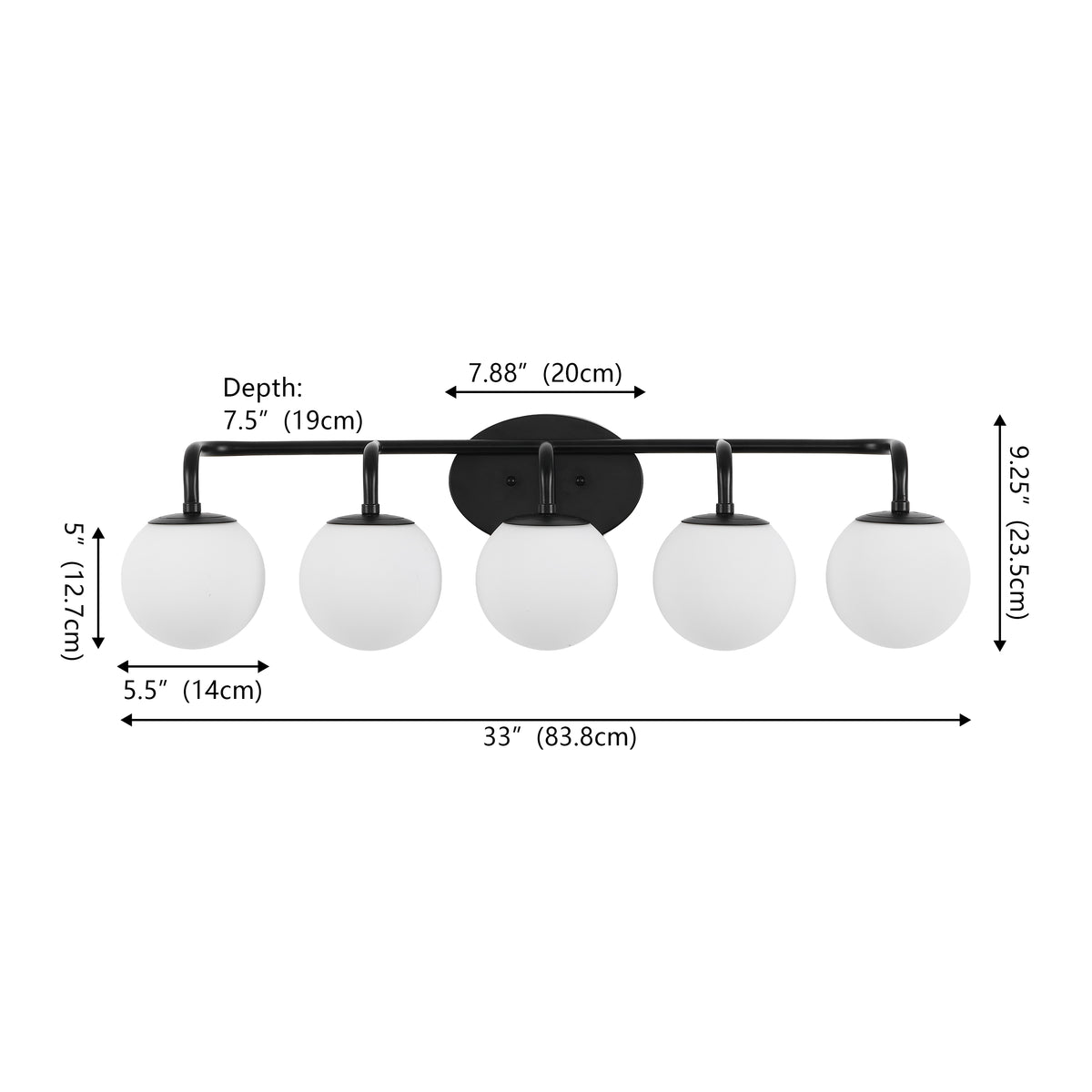 Vistora Parisian Globe 31" 4-Light Metal/Frosted Glass Modern Contemporary LED Vanity Light