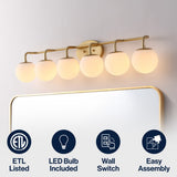 Vistora Parisian Globe 31" 4-Light Metal/Frosted Glass Modern Contemporary LED Vanity Light