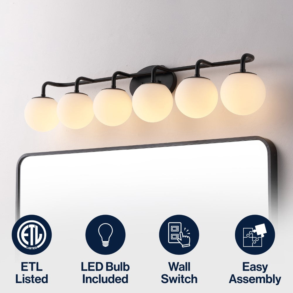 Vistora Parisian Globe 31" 4-Light Metal/Frosted Glass Modern Contemporary LED Vanity Light
