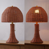 Joa  22" Bohemian Rustic Woven Rattan LED Table Lamp with Pull Chain