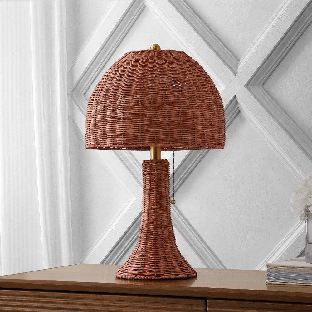 Joa  22" Bohemian Rustic Woven Rattan LED Table Lamp with Pull Chain