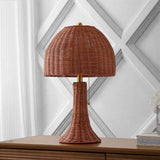 Joa  22" Bohemian Rustic Woven Rattan LED Table Lamp with Pull Chain